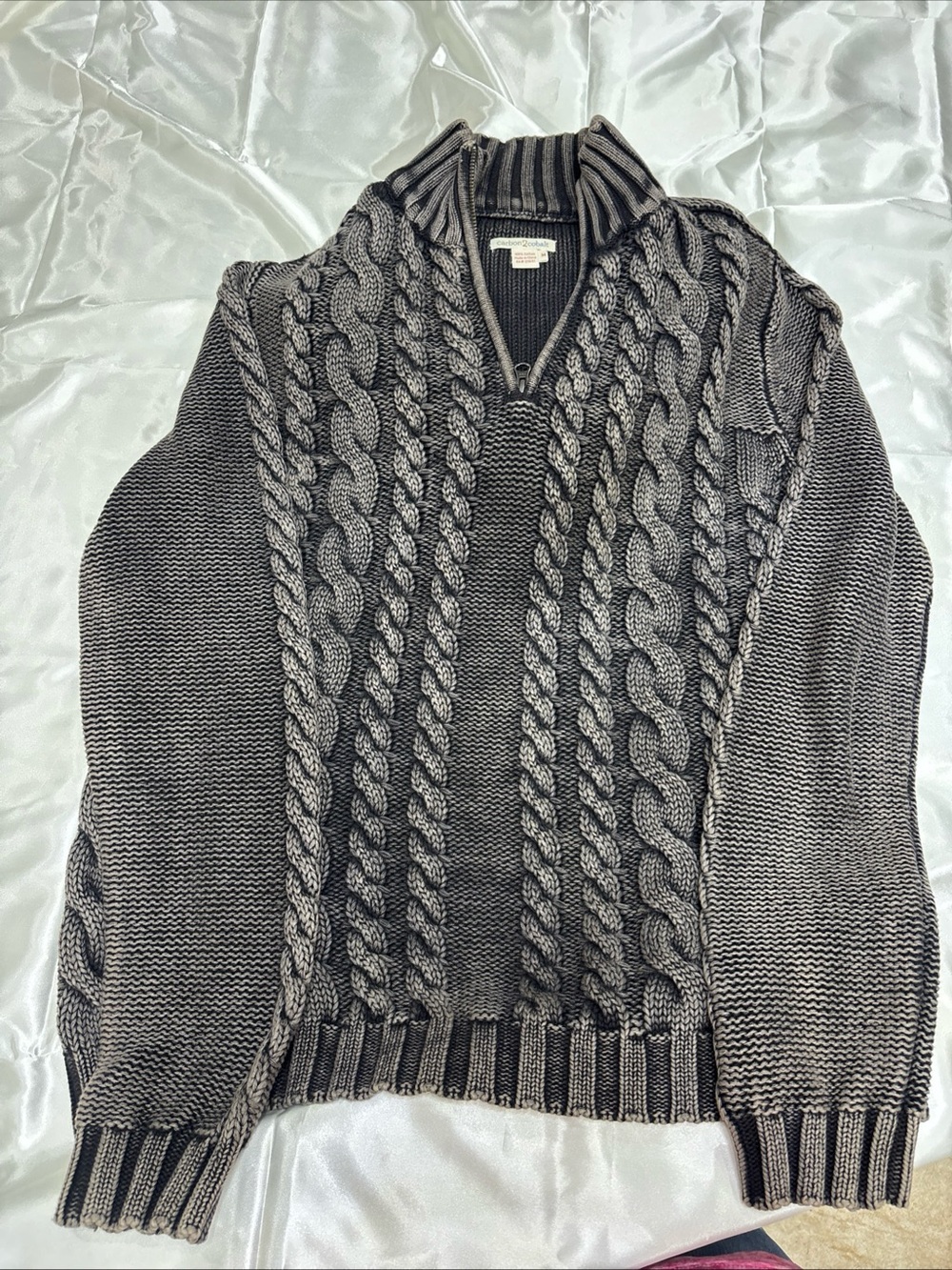 Men's Cable-Knit Half-Zip Sweater in Charcoal Gray